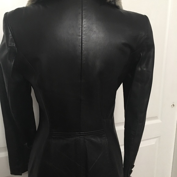 Vintage Sexy super soft lamb leather long coat removable fur collar size 2 - Picture 8 of 16